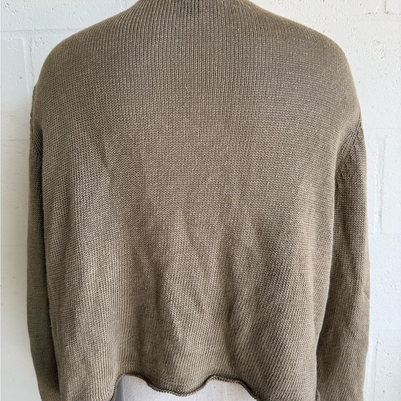 Eileen Fisher Linen Cardigan XL Dark Green 100% Linen Sweater 3/4 Sleeves Button - Picture 3 of 11